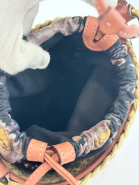 Bucket Straw Bag with Floral Print Interior