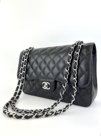 Black Caviar Classic Double Flap SHW
