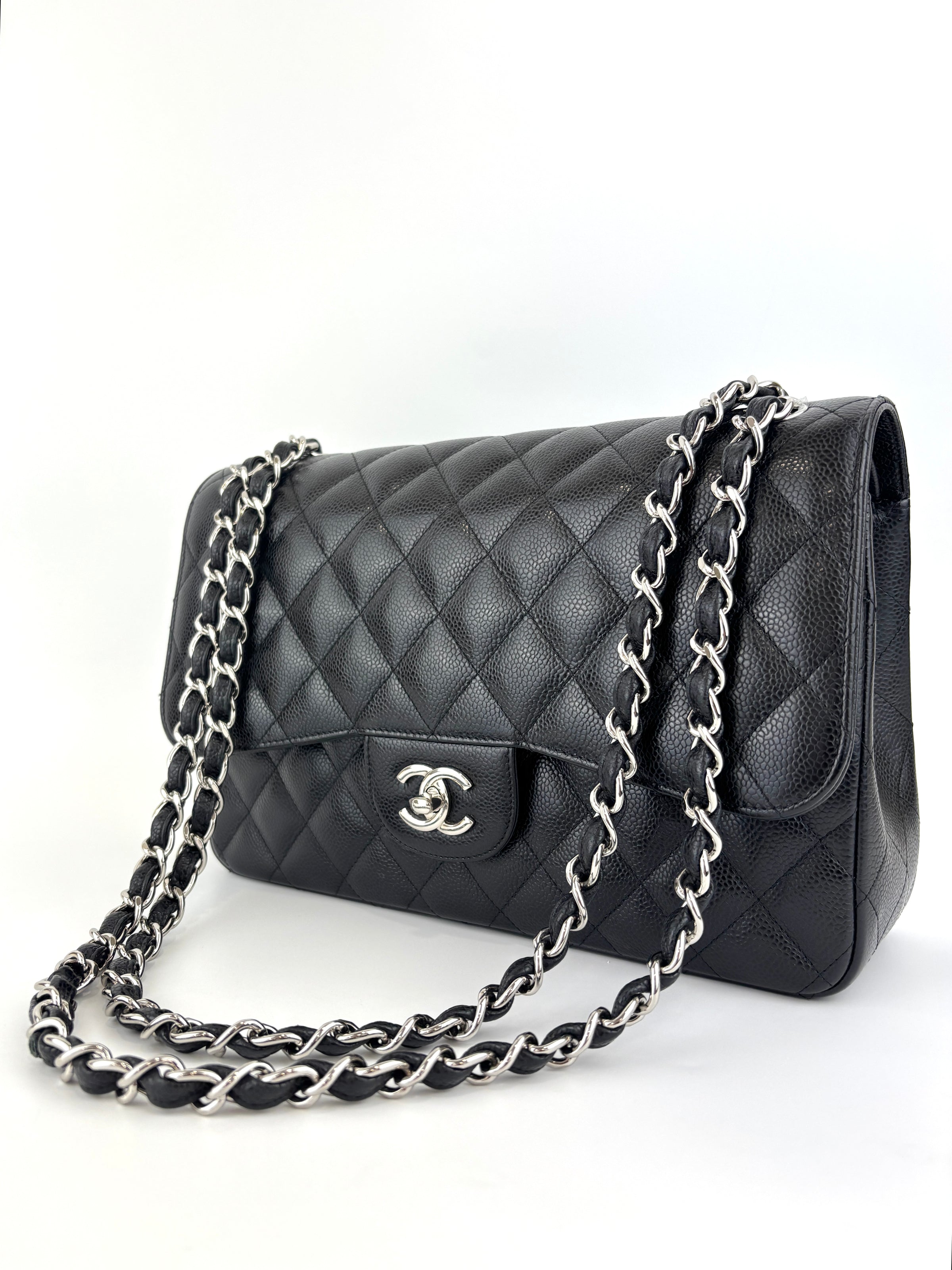 Black Caviar Classic Double Flap SHW