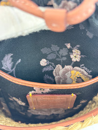 Bucket Straw Bag with Floral Print Interior