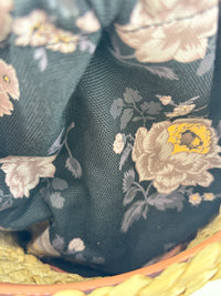 Bucket Straw Bag with Floral Print Interior