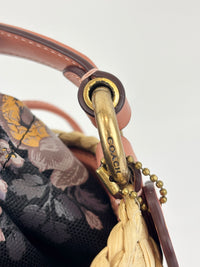 Bucket Straw Bag with Floral Print Interior