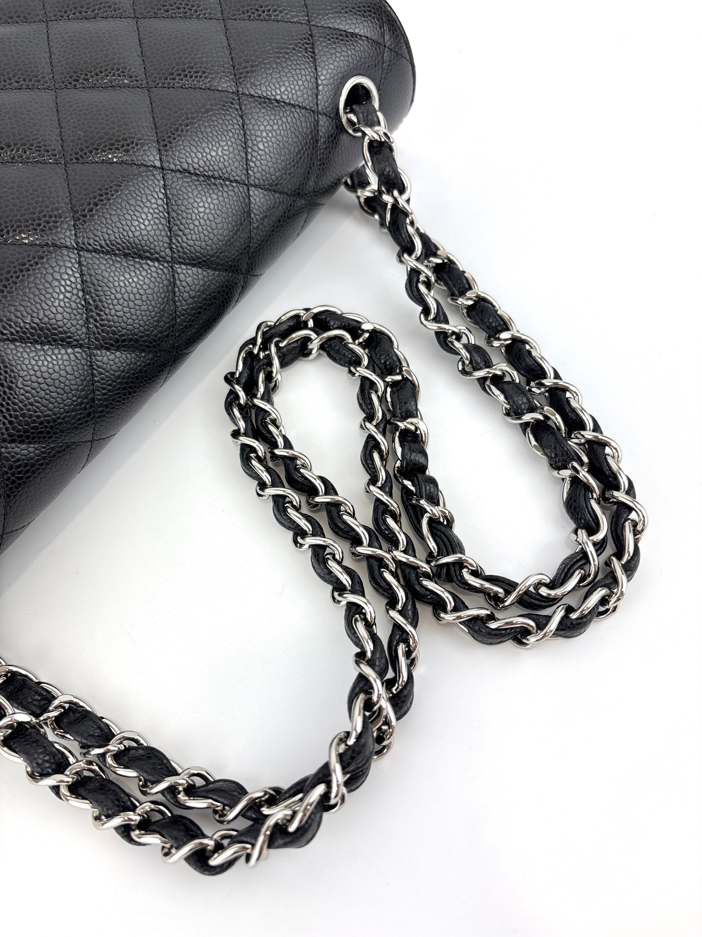 Black Caviar Classic Double Flap SHW