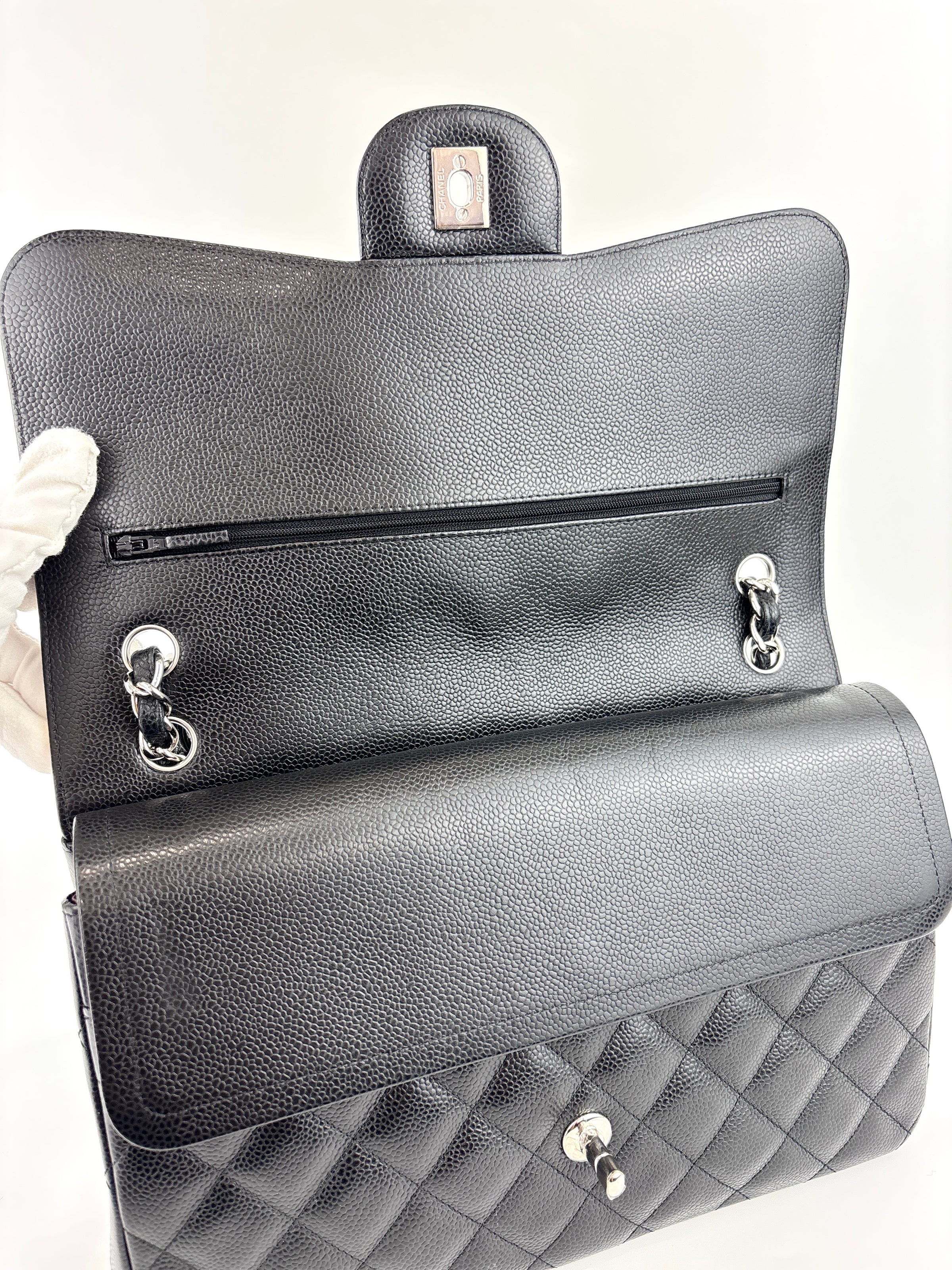 Black Caviar Classic Double Flap SHW