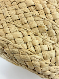Bucket Straw Bag with Floral Print Interior