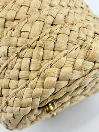 Bucket Straw Bag with Floral Print Interior