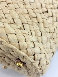 Bucket Straw Bag with Floral Print Interior
