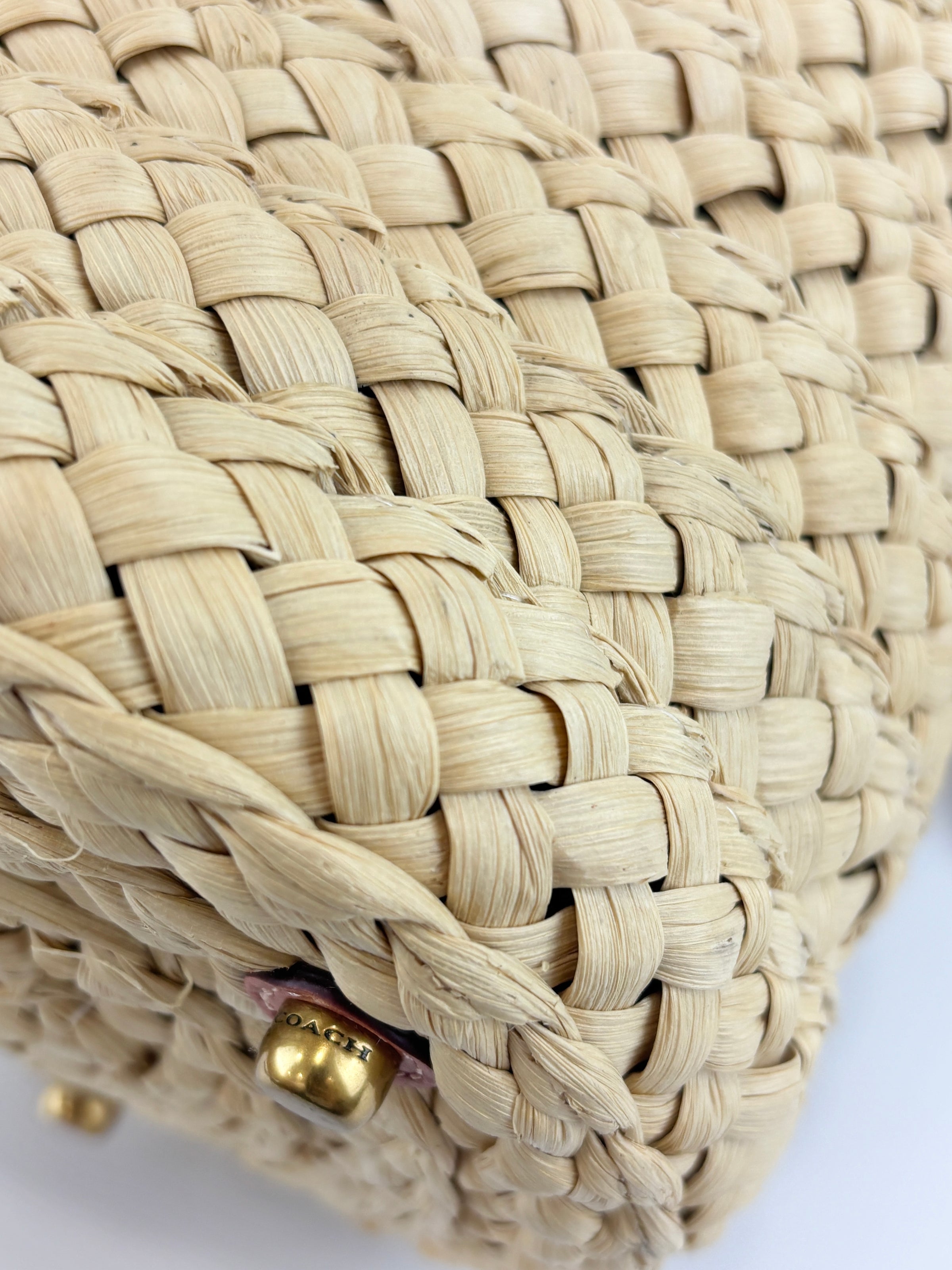 Bucket Straw Bag with Floral Print Interior