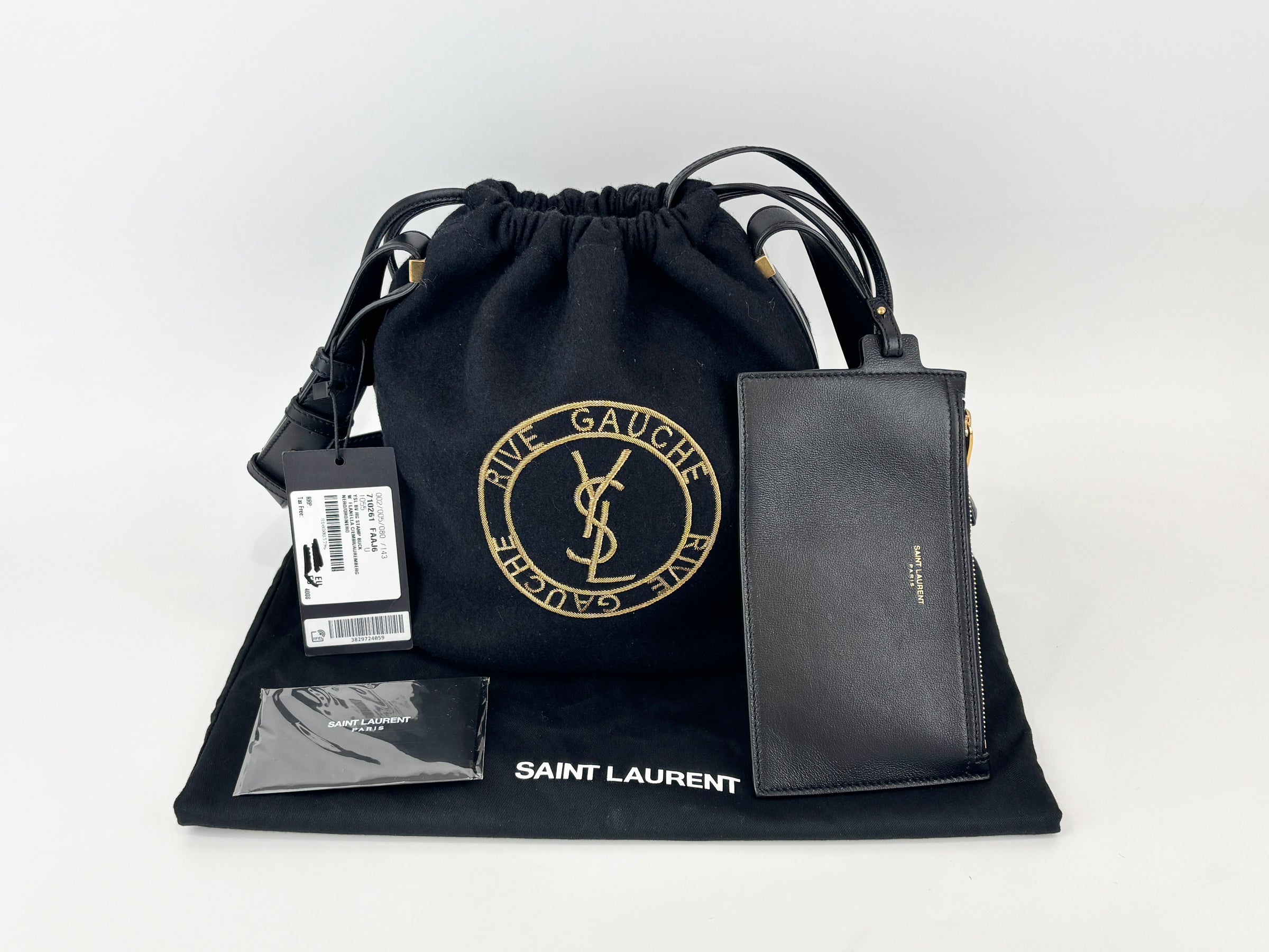 Rive Gauche Bucket Bag Black Wool / Gold YSL Emblem