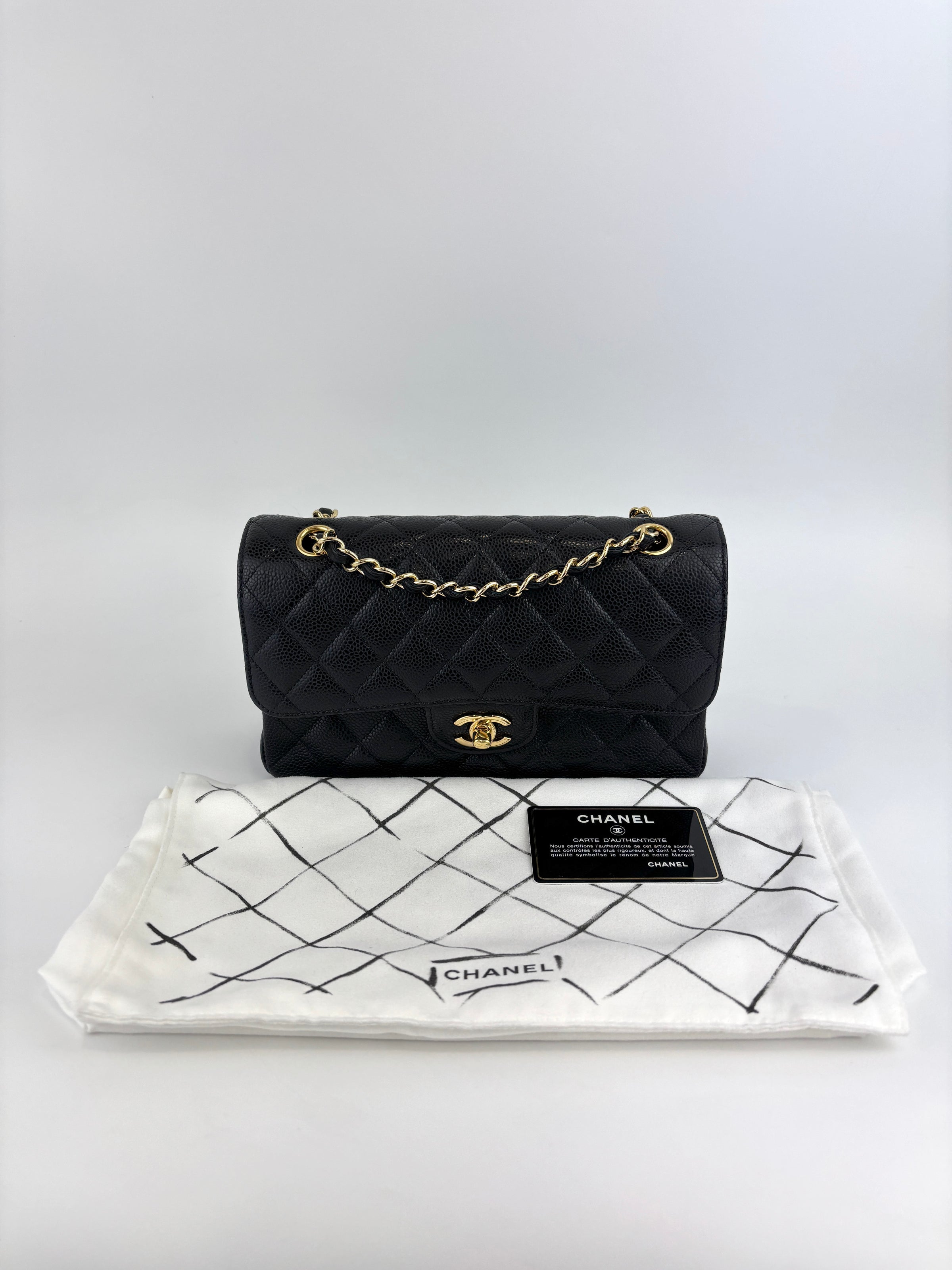 Classic Small Double Flap Black Caviar GHW - Glampot