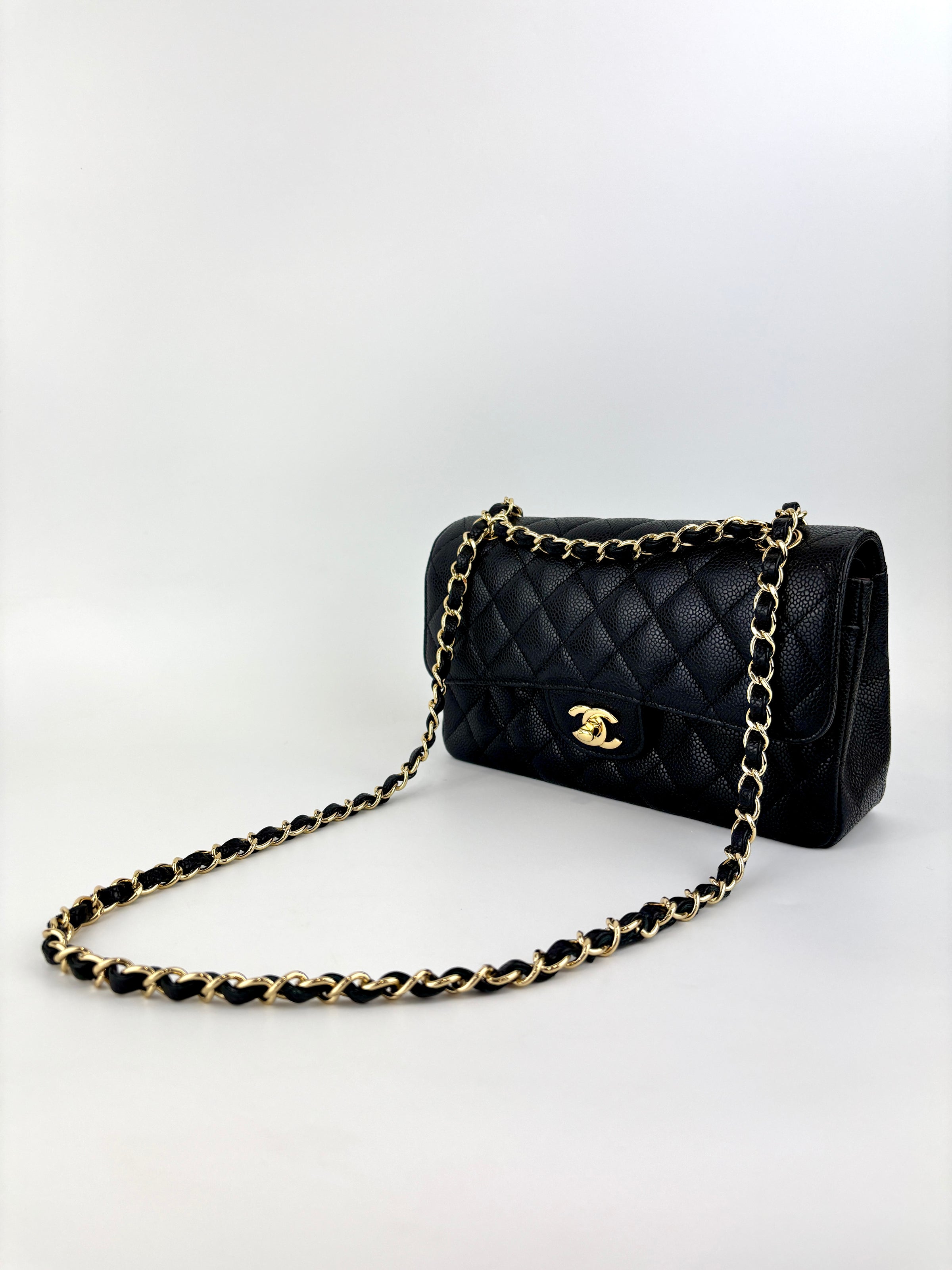 Classic Small Double Flap Black Caviar GHW - Glampot