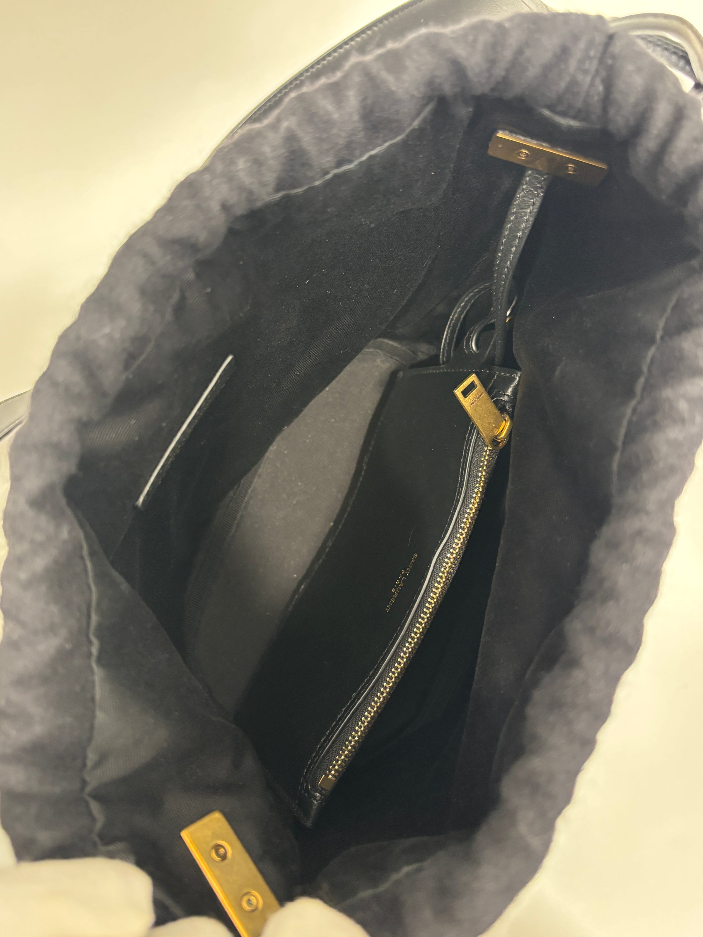Rive Gauche Bucket Bag Black Wool / Gold YSL Emblem