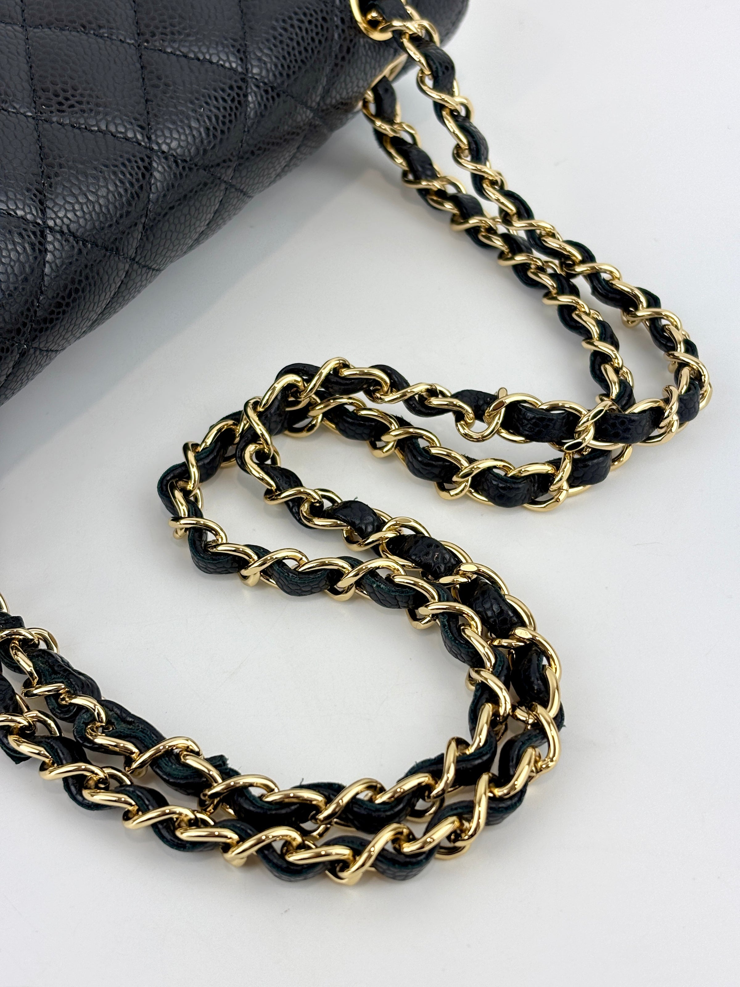 Classic Small Double Flap Black Caviar GHW - Glampot