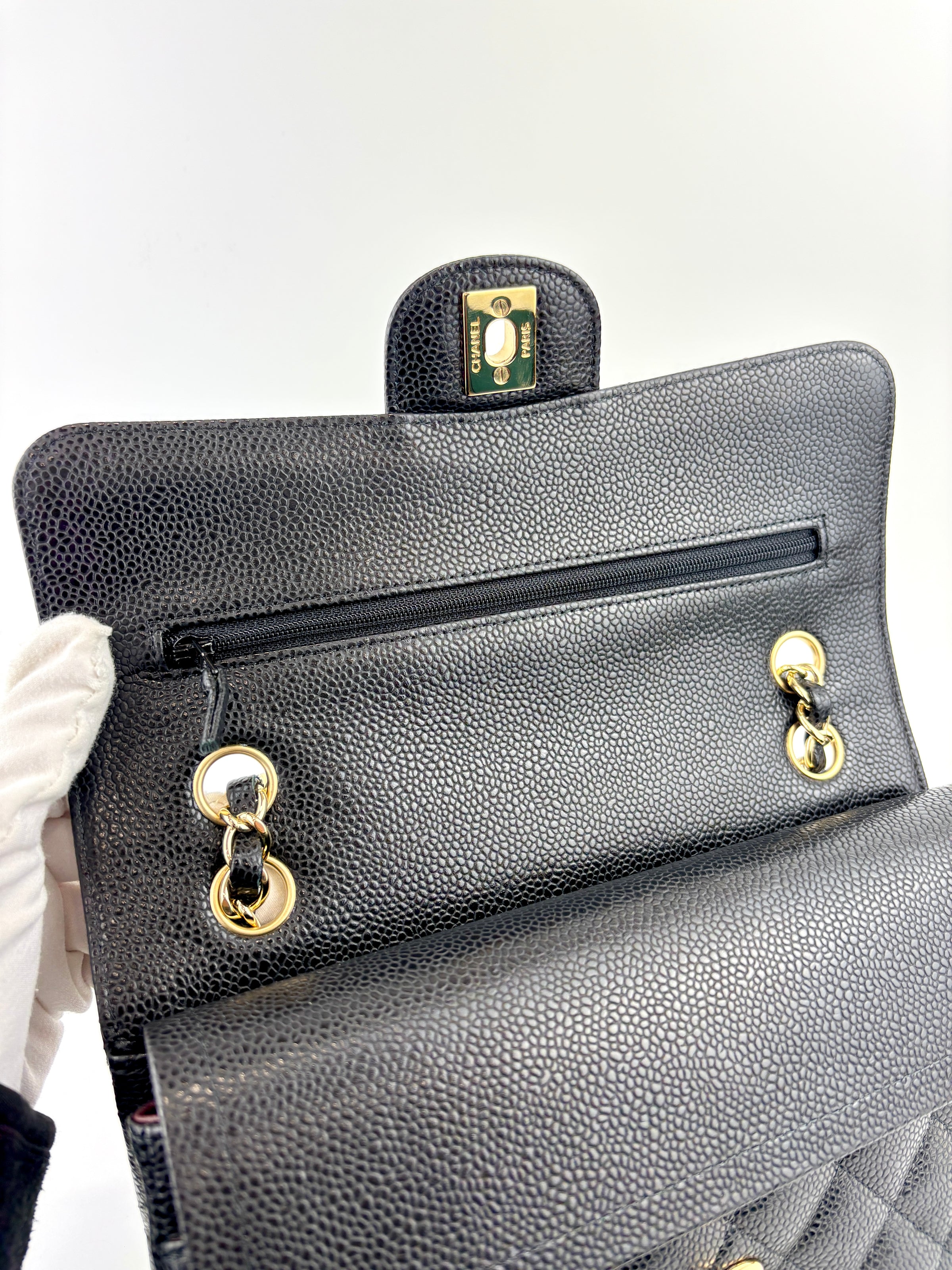 Classic Small Double Flap Black Caviar GHW - Glampot