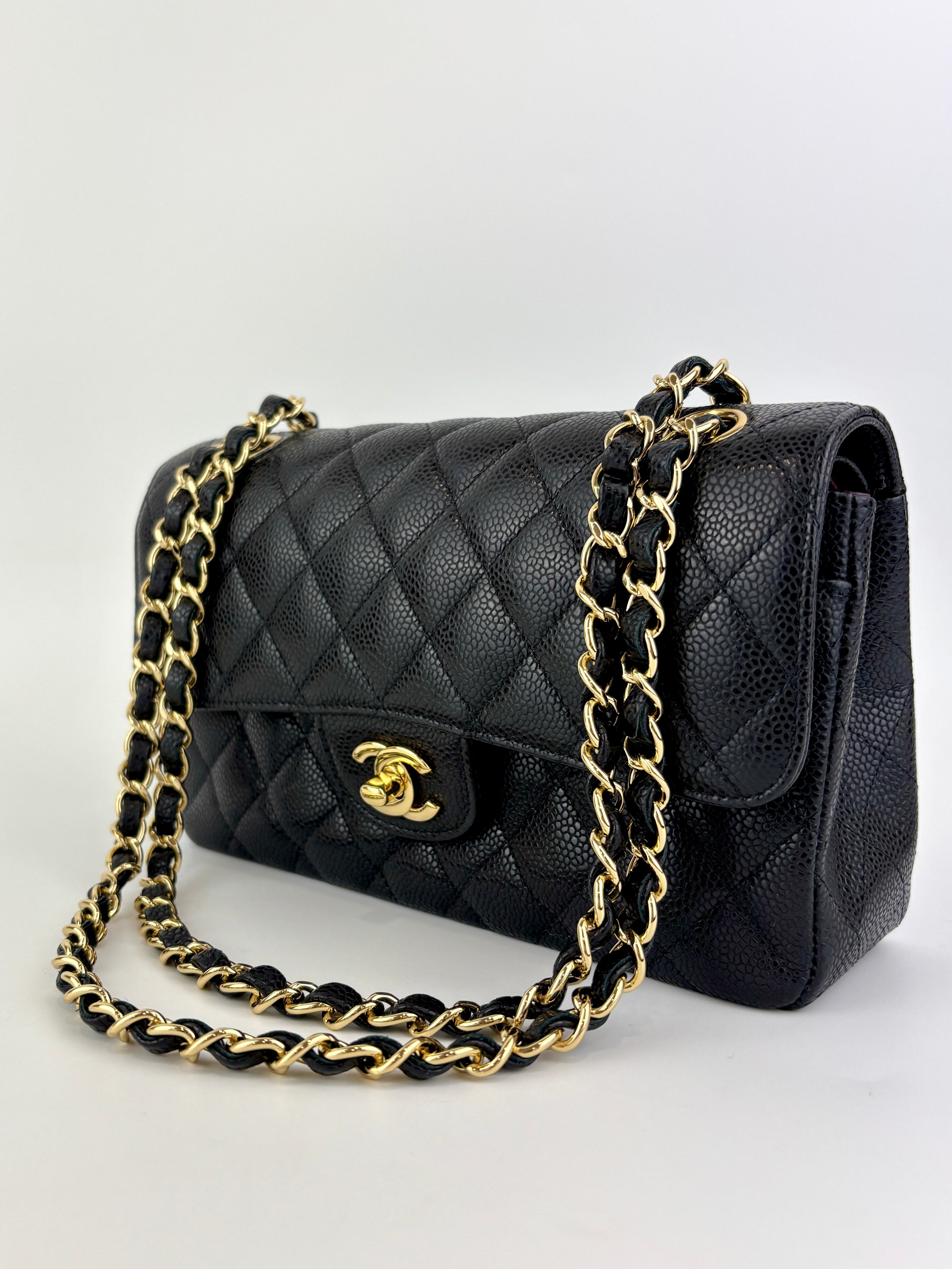 Classic Small Double Flap Black Caviar GHW - Glampot