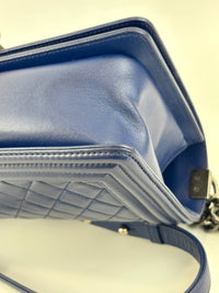 Old Medium Dark Blue Quilted Lambskin Boy Flap RHW