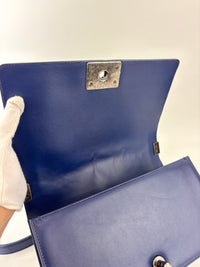 Old Medium Dark Blue Quilted Lambskin Boy Flap RHW