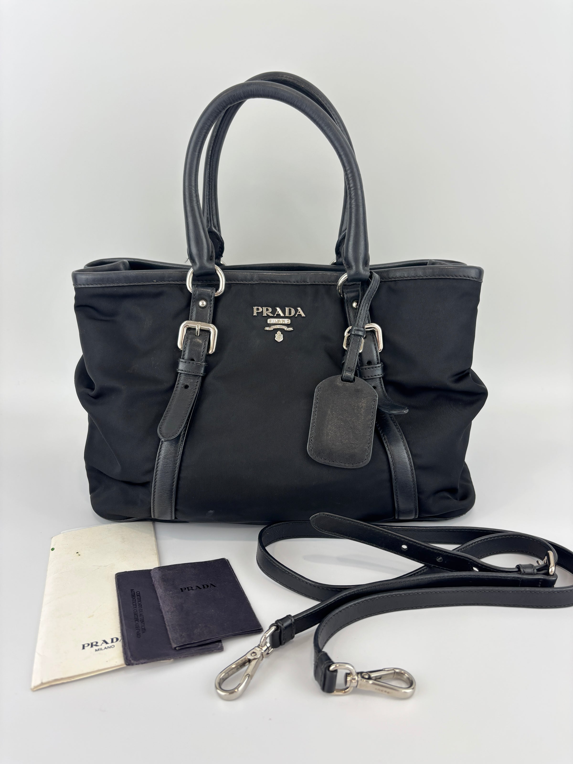 1BA832 Black Nylon & Soft Calf 2Way Tote
