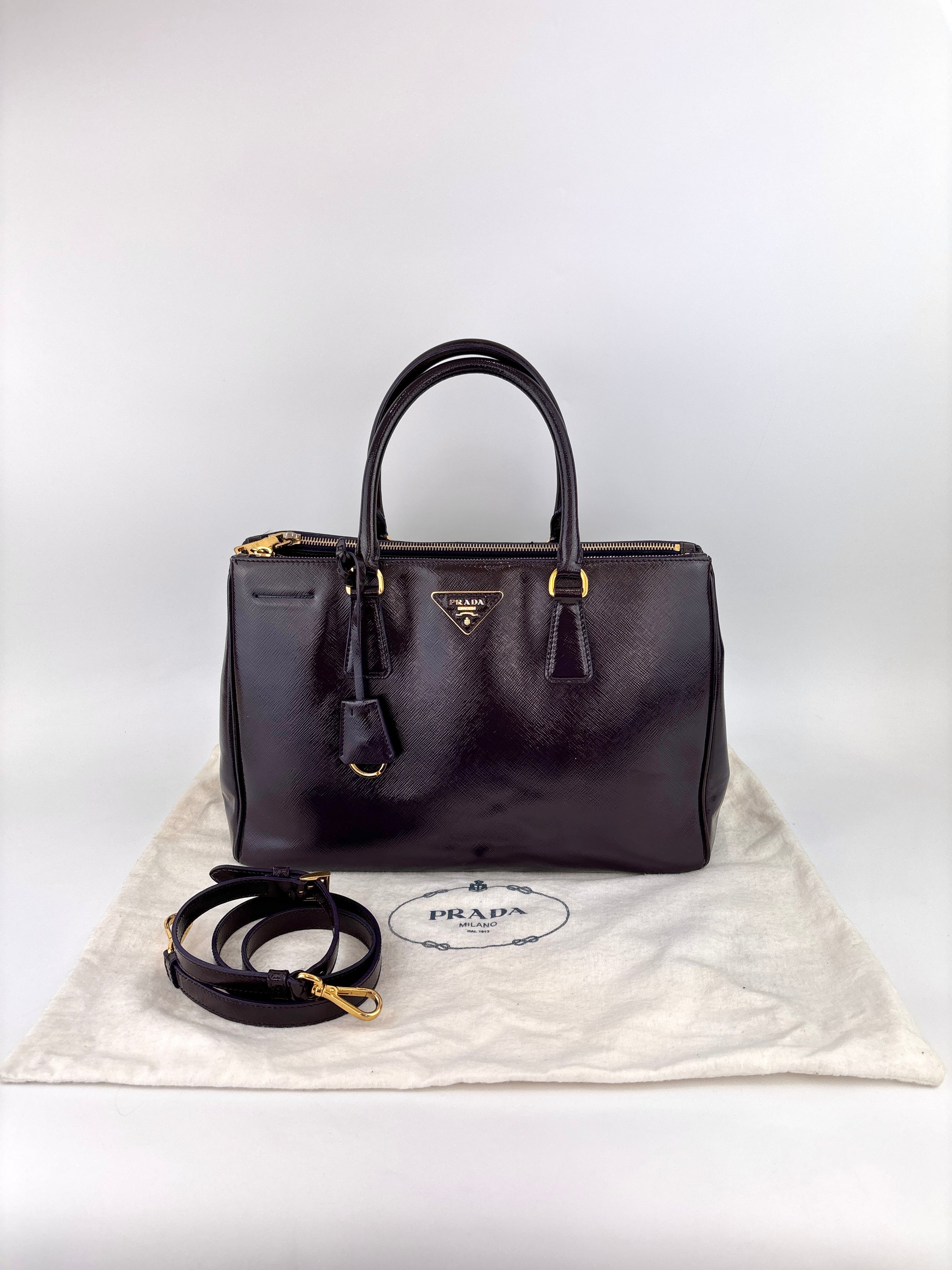 Galleria Medium Saffiano Double Zip Tote Purple Patent