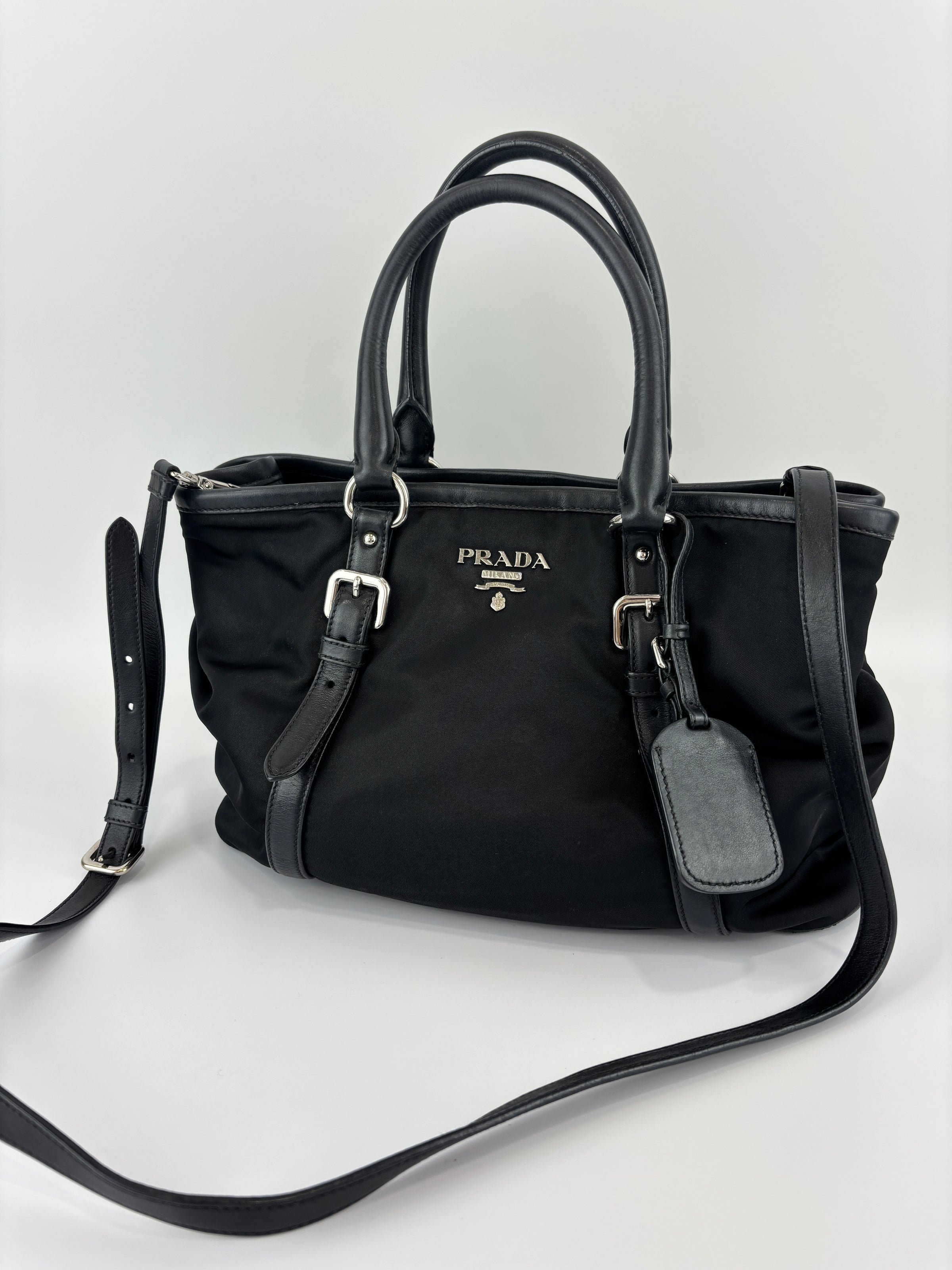 1BA832 Black Nylon & Soft Calf 2Way Tote