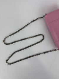 Hourglass Wallet On Chain in Shiny Calfskin Candy Pink