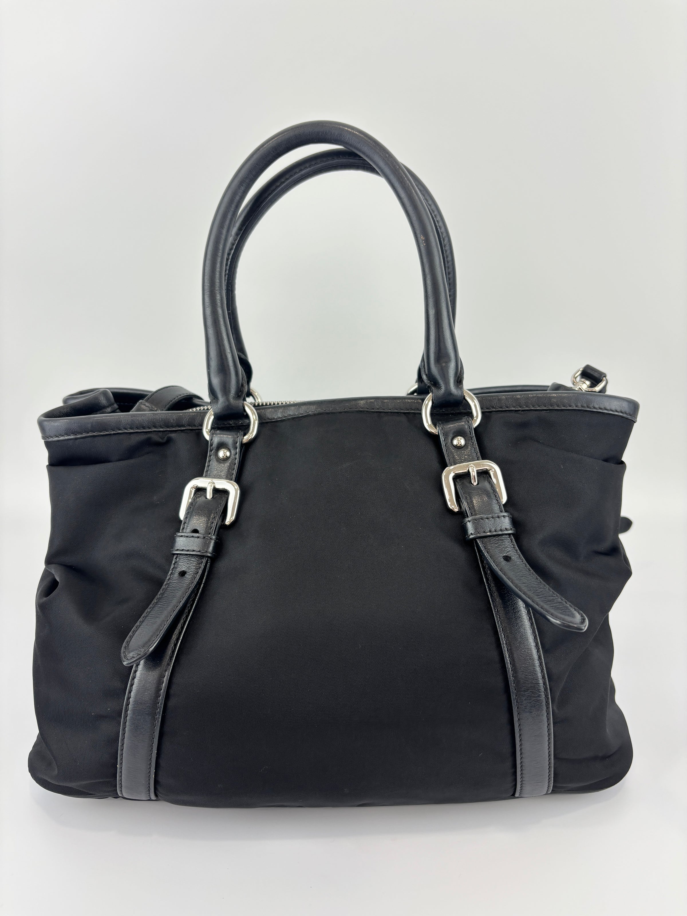 1BA832 Black Nylon & Soft Calf 2Way Tote