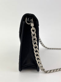 1DH004 Monochrome Embellished Saffiano Leather Wallet On Chain - Glampot