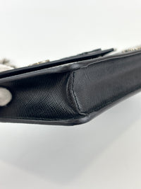 1DH004 Monochrome Embellished Saffiano Leather Wallet On Chain - Glampot