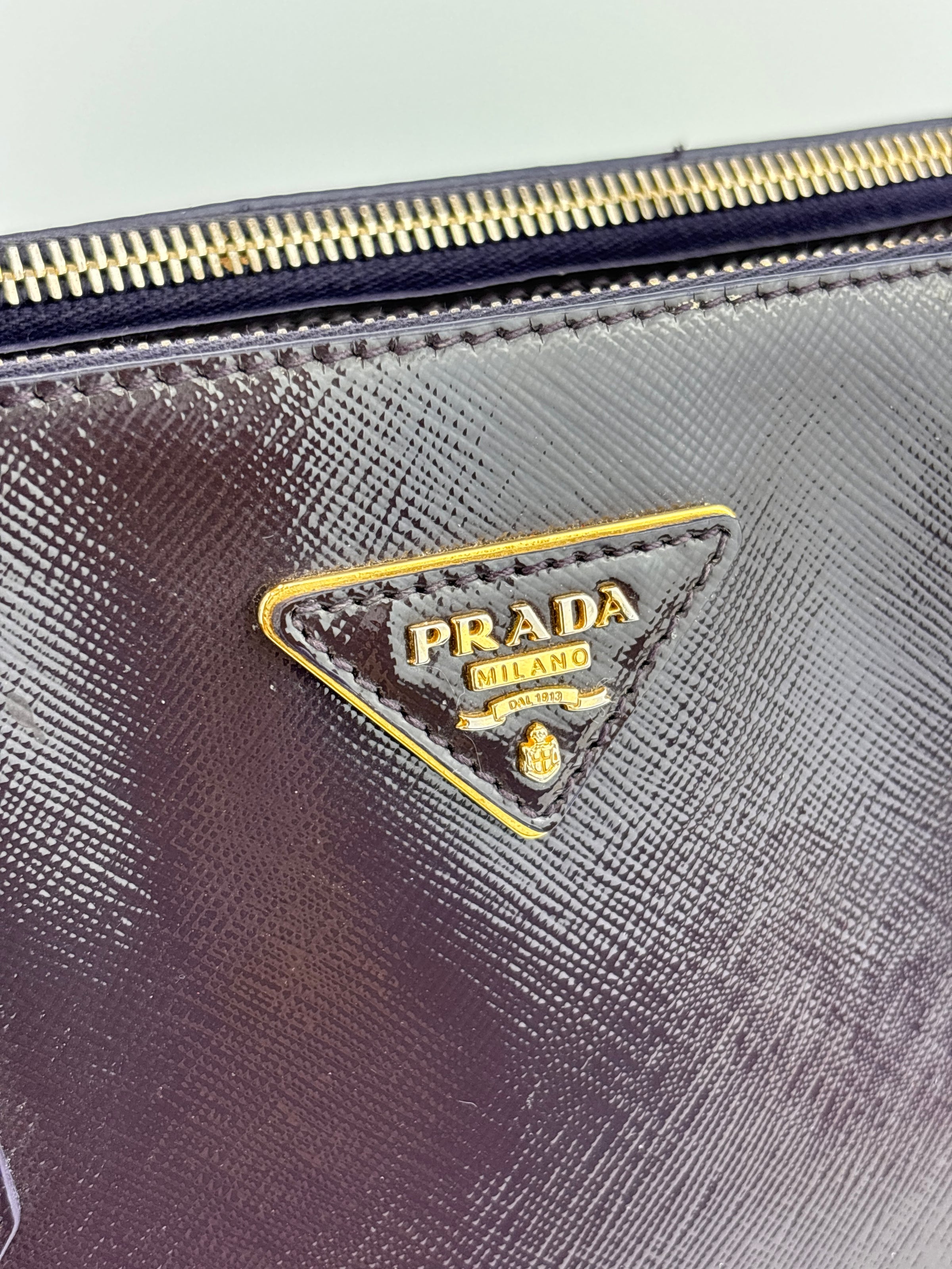 Galleria Medium Saffiano Double Zip Tote Purple Patent