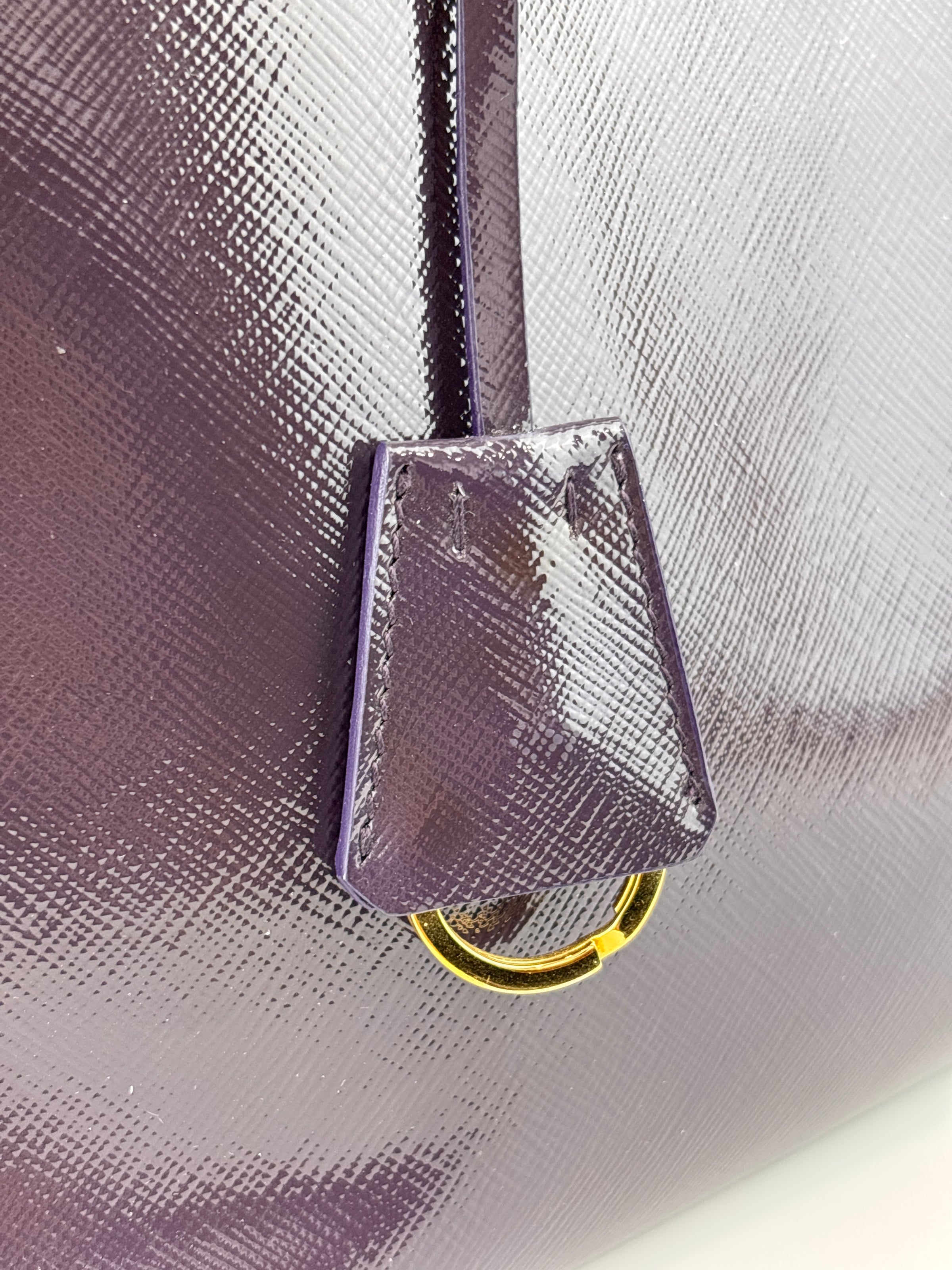 Galleria Medium Saffiano Double Zip Tote Purple Patent