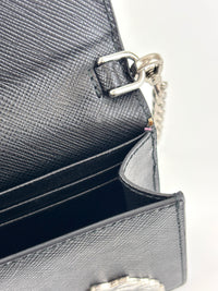 1DH004 Monochrome Embellished Saffiano Leather Wallet On Chain - Glampot