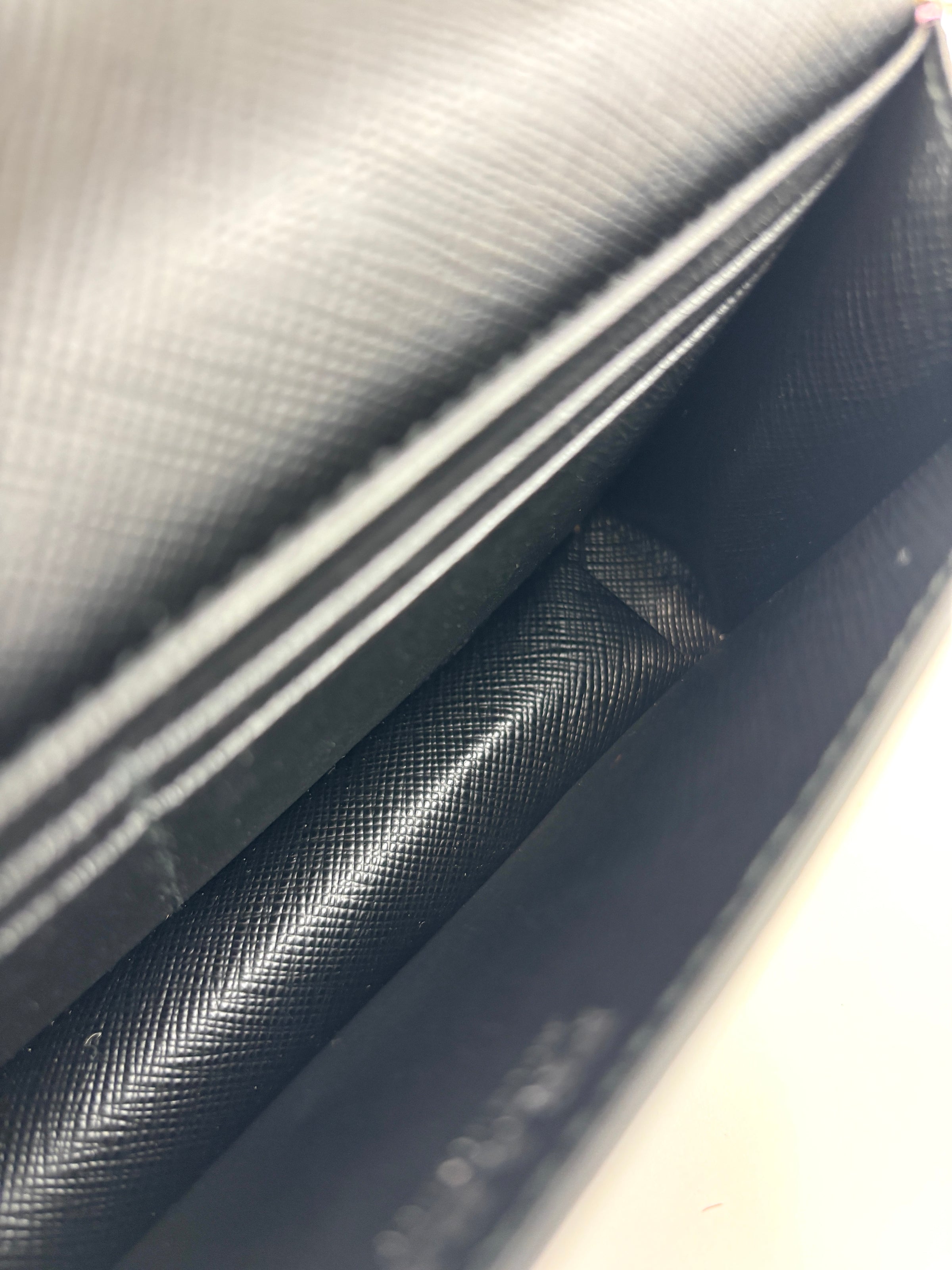 1DH004 Monochrome Embellished Saffiano Leather Wallet On Chain - Glampot