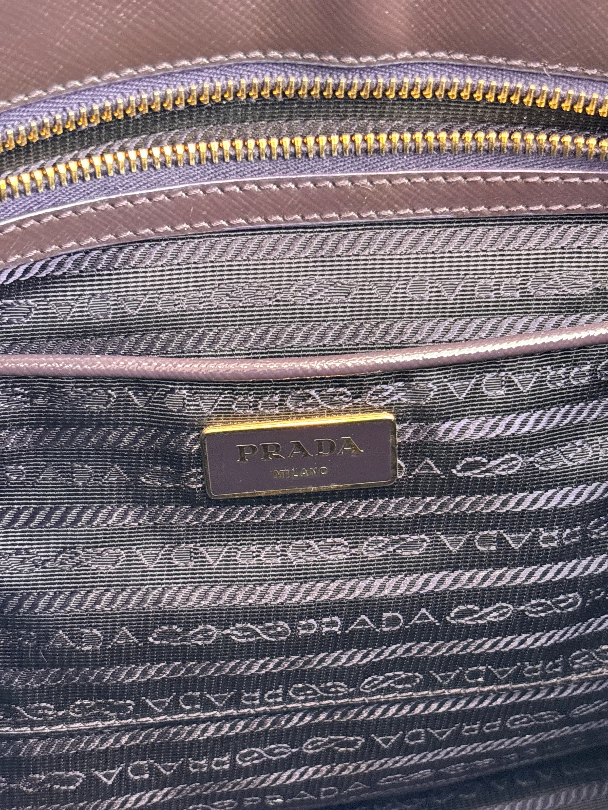 Galleria Medium Saffiano Double Zip Tote Purple Patent