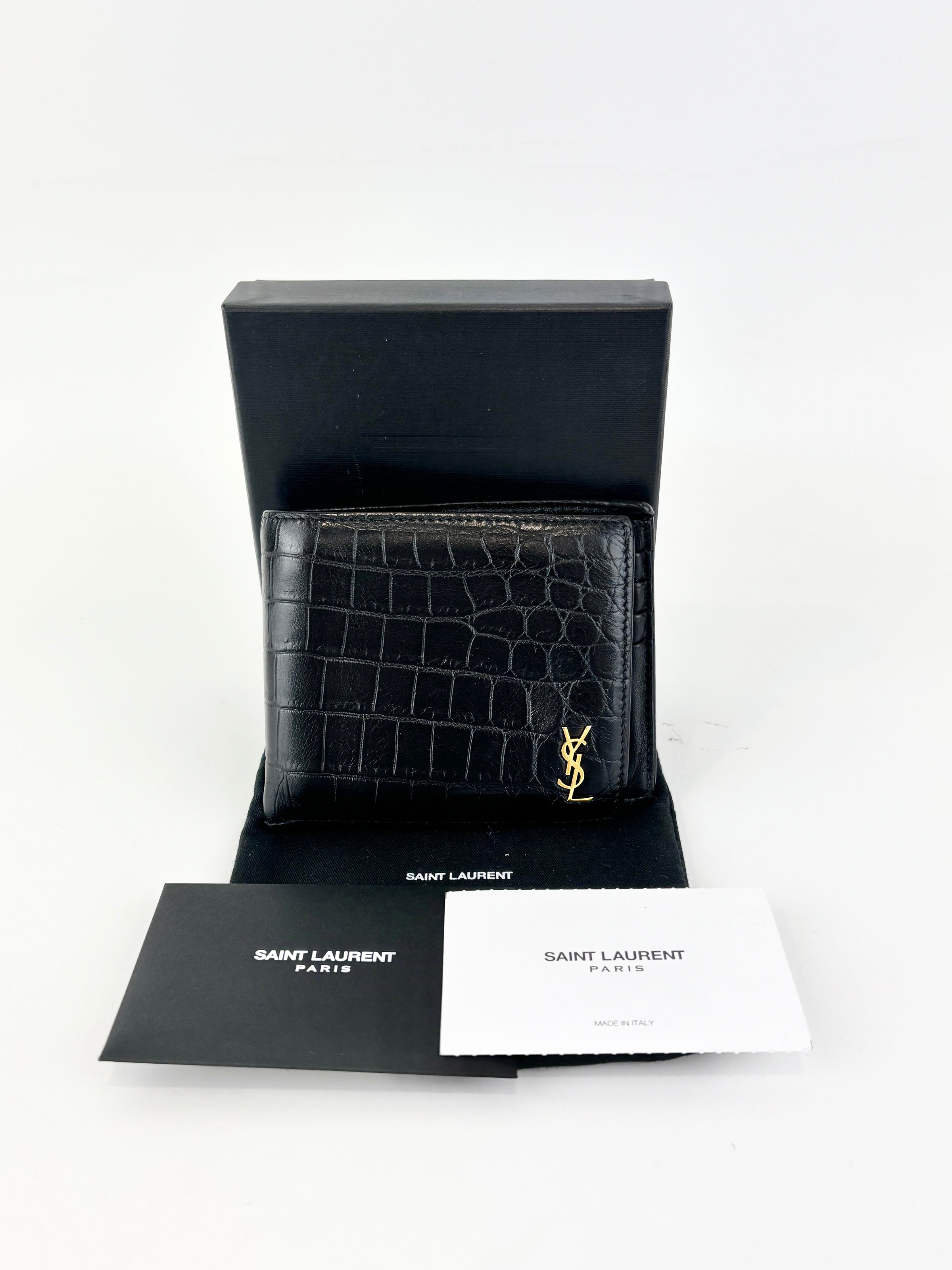Black Croc Embossed Leather Bifold Wallet