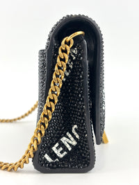 Hourglass Wallet On Chain Black Suede with Allover Logo Rhinestones GHW