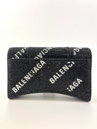 Hourglass Wallet On Chain Black Suede with Allover Logo Rhinestones GHW