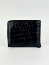 Black Croc Embossed Leather Bifold Wallet