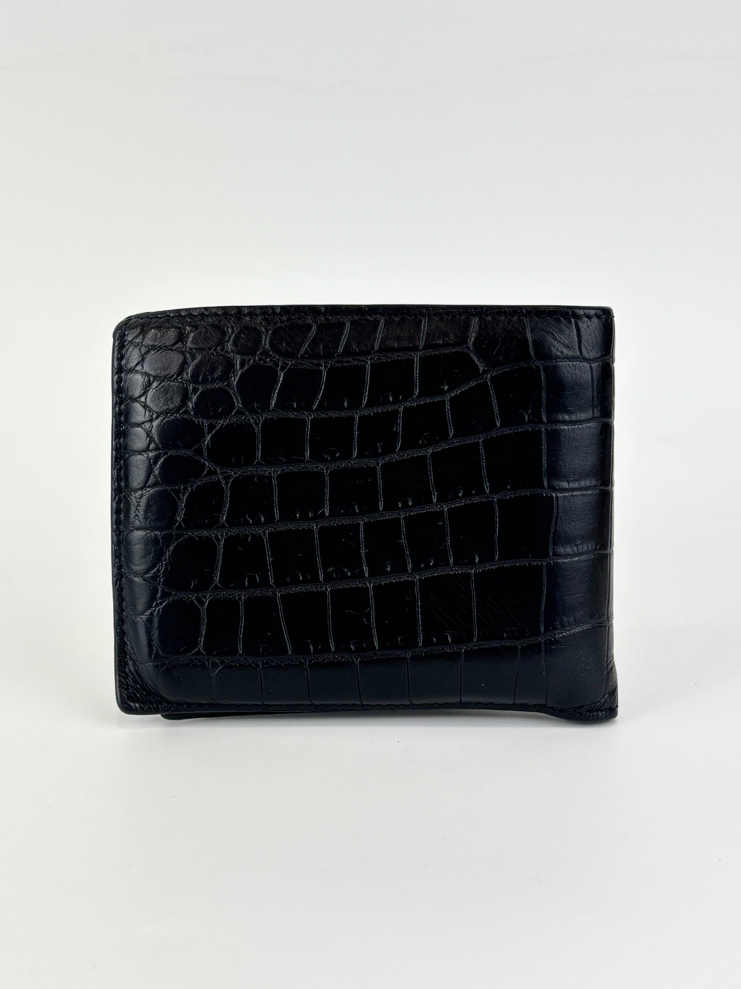Black Croc Embossed Leather Bifold Wallet