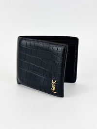 Black Croc Embossed Leather Bifold Wallet