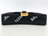 Hourglass Wallet On Chain Black Suede with Allover Logo Rhinestones GHW