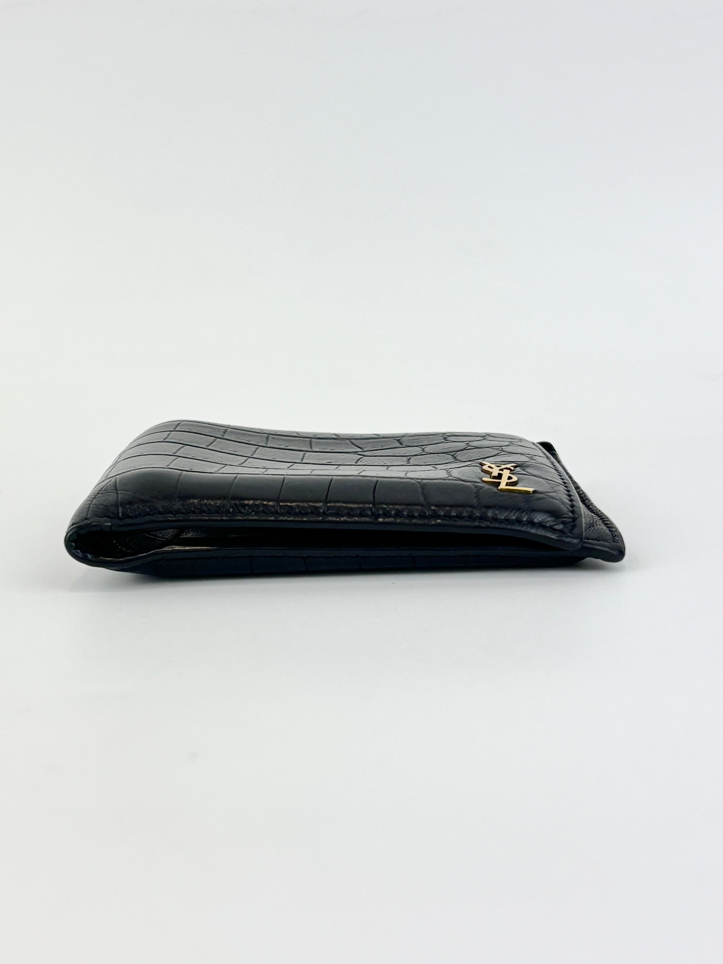 Black Croc Embossed Leather Bifold Wallet