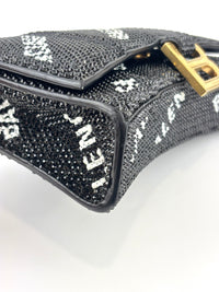 Hourglass Wallet On Chain Black Suede with Allover Logo Rhinestones GHW