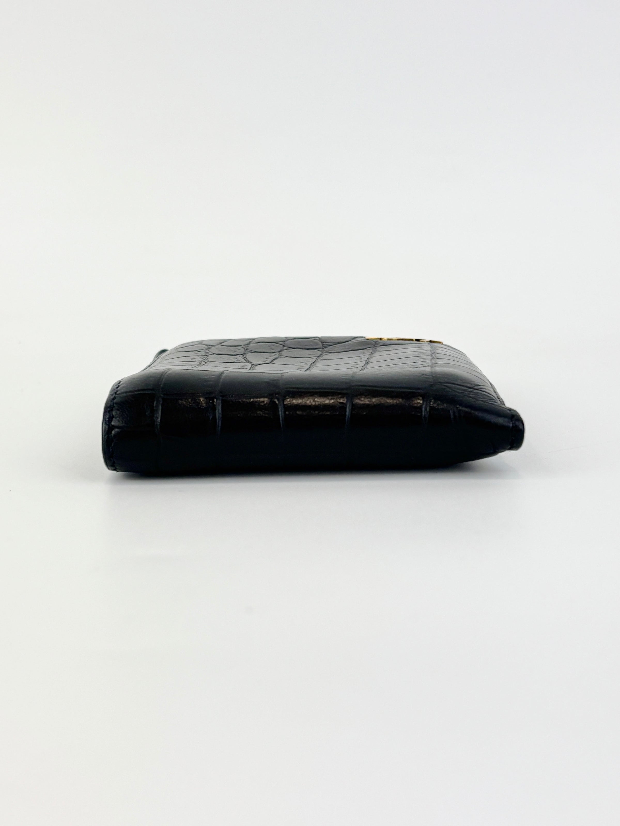 Black Croc Embossed Leather Bifold Wallet