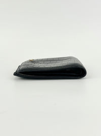 Black Croc Embossed Leather Bifold Wallet