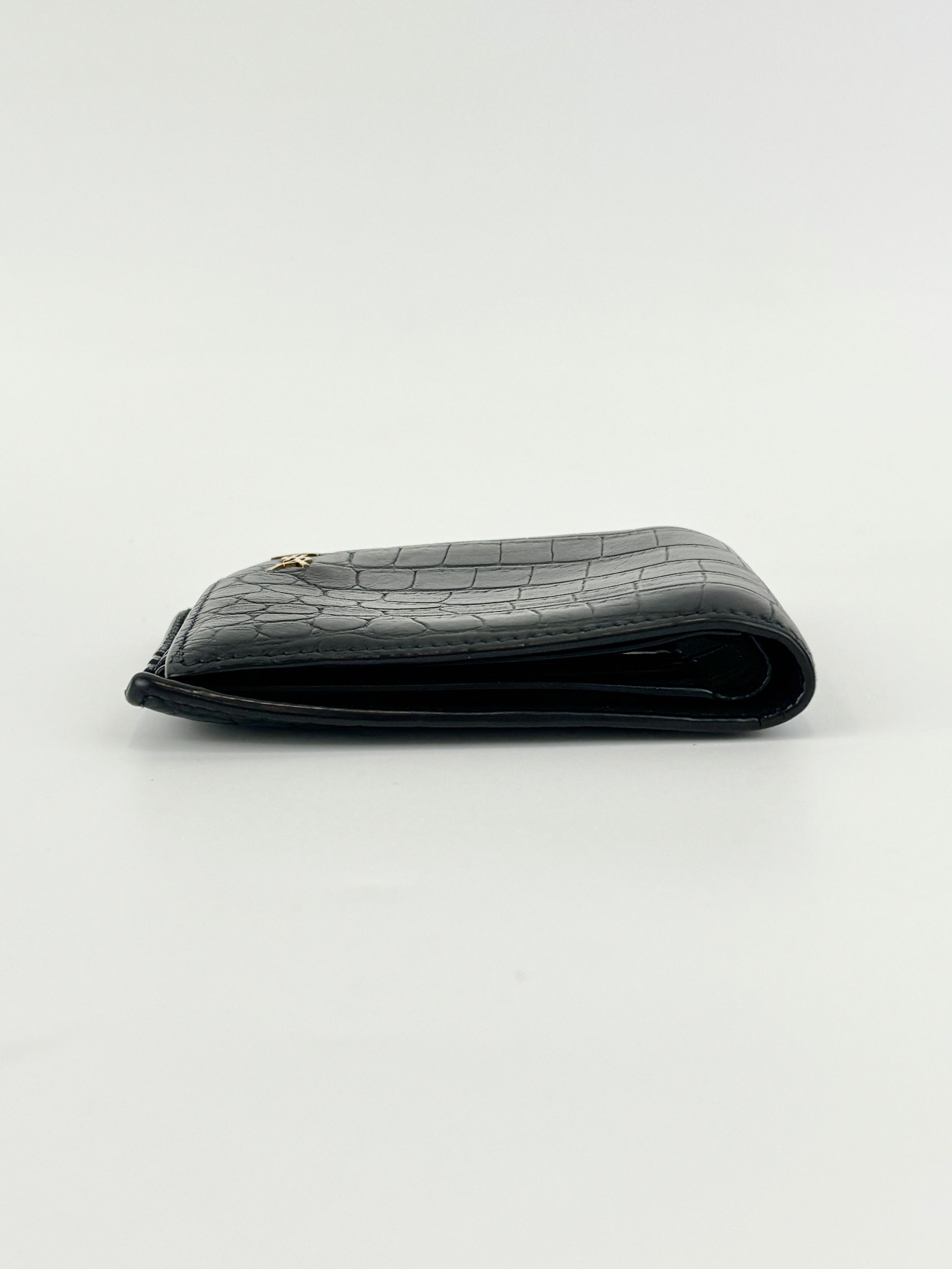 Black Croc Embossed Leather Bifold Wallet