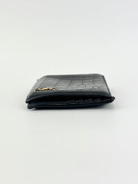 Black Croc Embossed Leather Bifold Wallet