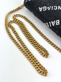 Hourglass Wallet On Chain Black Suede with Allover Logo Rhinestones GHW