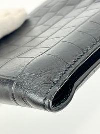 Black Croc Embossed Leather Bifold Wallet