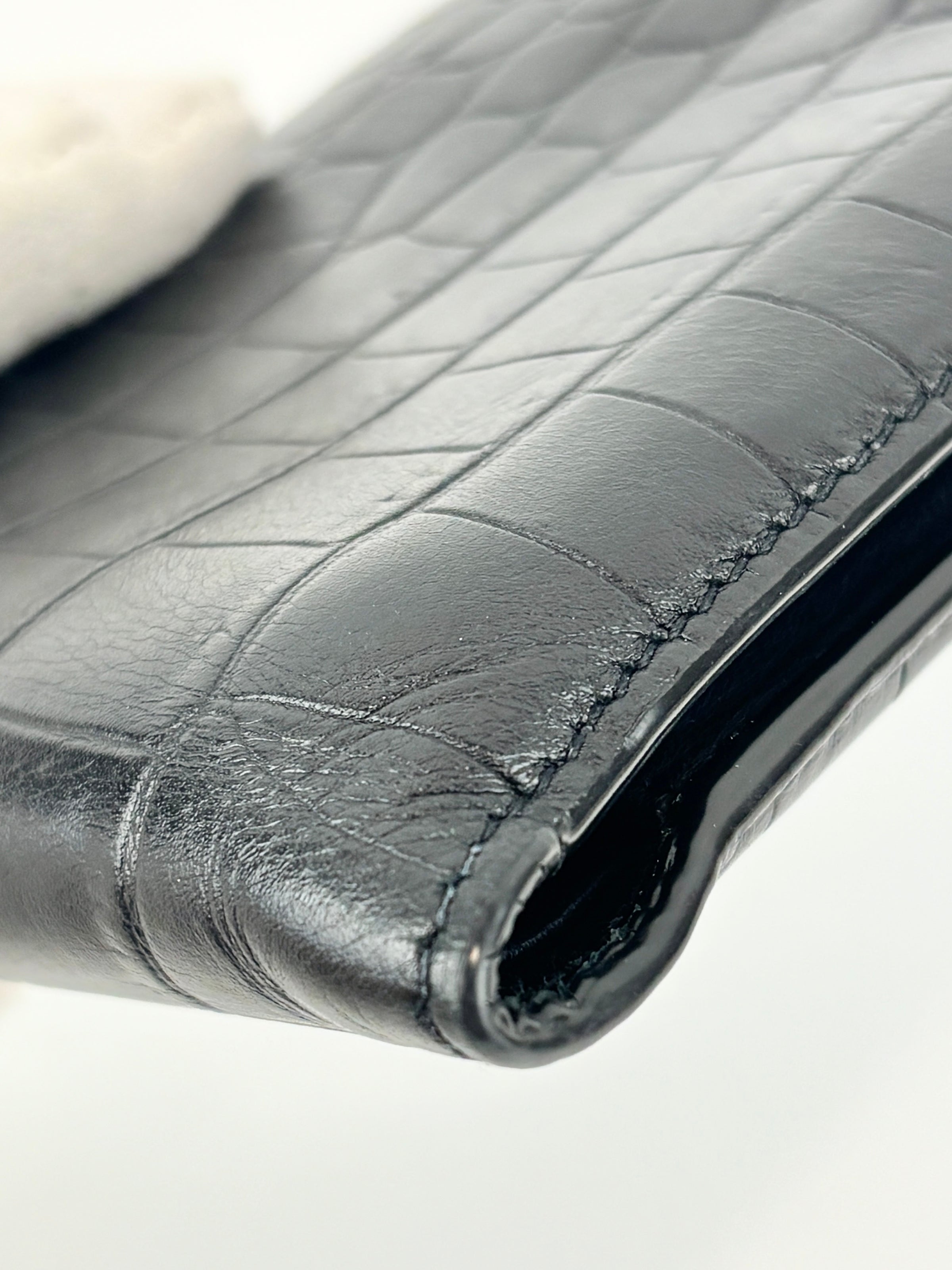Black Croc Embossed Leather Bifold Wallet