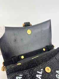 Hourglass Wallet On Chain Black Suede with Allover Logo Rhinestones GHW